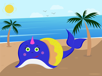 whale on the beach design graphic design illustration vector