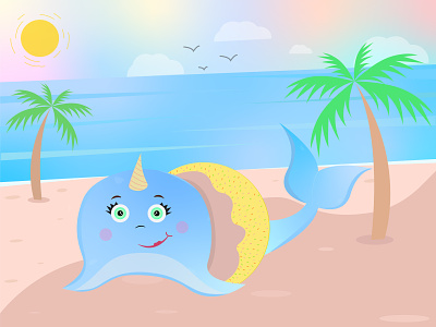 Dolphin on the beach design graphic design illustration vector