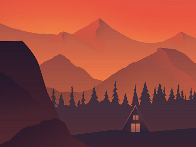 Mountain Cabin a frame cabin forest gradient illustration landscape mountain mountains retreat