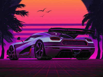 Koenigsegg Agera One 1980s 80s amazing awesome best car cars colorful fantastic perfect popart poster retrowave sunset synthwave trend trending vehicle vehicles