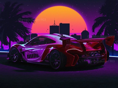 McLaren P1 GTR 1980s 80s amazing awesome best car cars cool fantastic mclaren popular poster purple retro retrowave synthwave trend trending vehicle vehicles