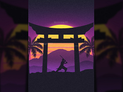 The Torri 80s best black dark ui illustration japan japanese night popular retro retrowave samurai shadow silhouette sunset synthwave trend trending trendy vector