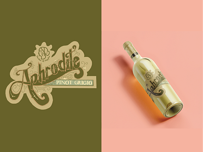 Garden of Sappho: Aphrodite Pinot Grigio branding design hand rendered type handlettering lettering logo mockup package design packaging typography vintage design winelabel winelogo