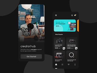 Content creators gear lending app UI abstract black ui content creators design ui ui ux ux