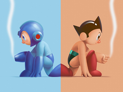 Blue Bomber + MIghty Atom art character cute datamouth illustration nintendo photoshop procreate