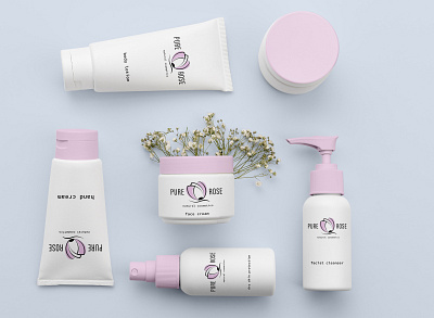 Pure Rose- natural cosmetic branding and identity branding design cosmetic creative design graphic design identity branding identity design logo logotype natural natural cosmetics packaging packaging design skincare watercolor logo