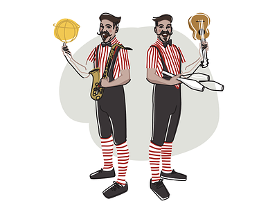 🏀🎷🤹🏽 The Twins Trip 🤹🏽🎸🎳 artists character circus drawing illustration lineart musicians performers twins vector