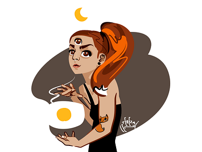 La Zorra Lunar 🦊🌘 character drawing egotreep esoteric fox girl illustration magic moon occult self illustration self portrait sun third eye vector waning crescent witch