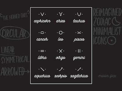 🌙 Moon Fox Zodiacs ☀️ astrology design egotreep icon iconography minimal moon fox moon phases mooncake pictogram redesign reimagined zodiac zodiac signs