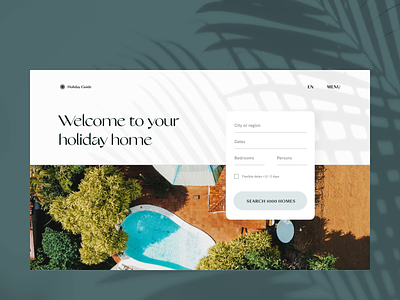 Holiday Guide — Homepage animation booking branding design map mood motion rental shadows slider summer ui ux villa web website