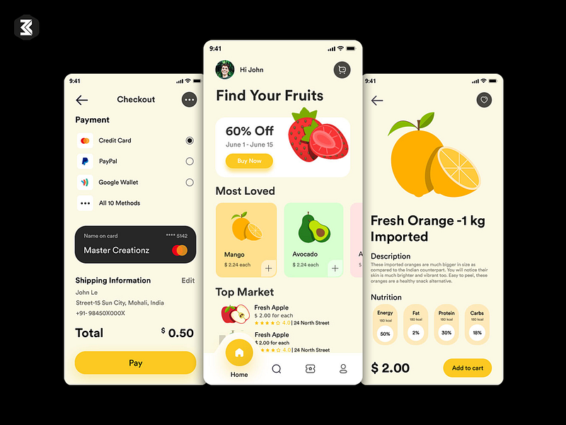 Fruits Order App Exploration | Seasonal Fruit | Ecommerce App By Mc 