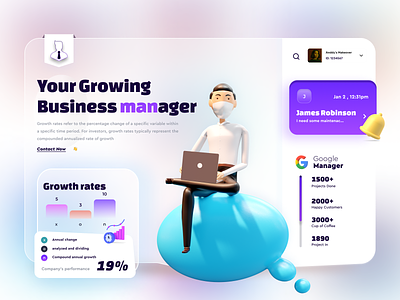Business Manager Landing Page | Track your rates 3d branding business business grow business solution clean creative growth growth manager landing page minimal modern trending ui uiux web ui website website design