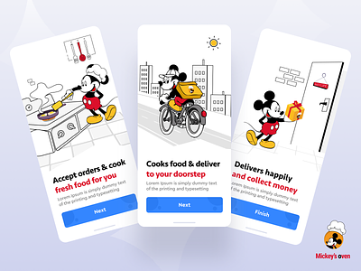 Mickey's Oven Food Delivery | Onboarding Screens | Mobile App branding branding design character deliveries delivery app food food app food delivery food delivery app food illustration illustrations logo minimal mobile app design onboarding onboarding screen trendy design typography ui user experience