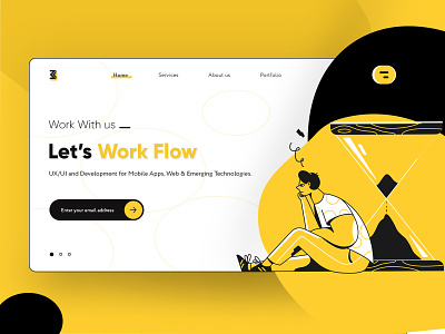 Let's Work Flow Landing Page branding clean clean creative design illustration landing page master craetionz modern ui uidesign uiuxdesign webdesigner website design workflow yellow