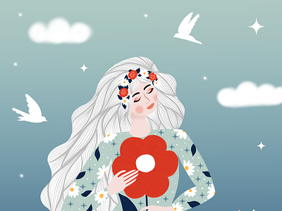 Seeking inner peace - flowers in you design empoweringwomen femaleillustrators innerpeace womenillustration womenmentalhealth