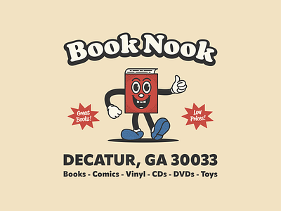 Book Nook Logo book book store books branding character design character logo logo logo design mascot record store retro retro logo used books vintage vintage logo vinyl
