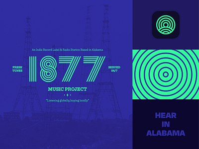 1877 Music Project Brand Board branding concert geometric green logo logo design music music branding music design music logo radio radio station radio waves record label tech