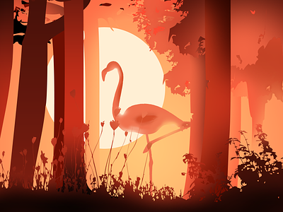 There is a flamingo in the forest