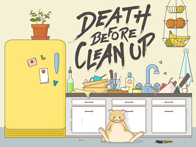 Death Before Clean Up cat illustration mess
