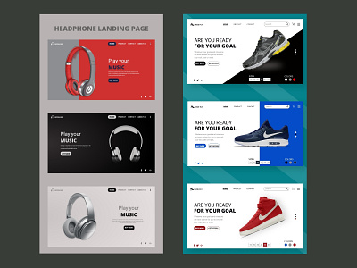 headphones / shoe landing page color design headphone shoe web design webpages