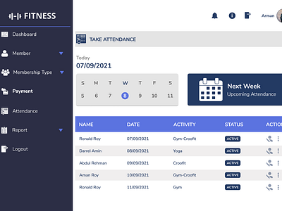 GYM Attendance page / UI/UX Design