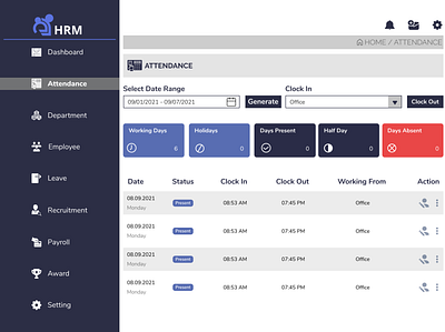 HRM Attendane Page / UI/UX Design