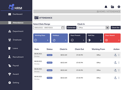 HRM Attendane Page / UI/UX Design