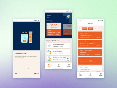 Mobile eksploration - Medicine Reminder App apps design blue drug medical medicine mobile orange reminder ui mobile uidesign