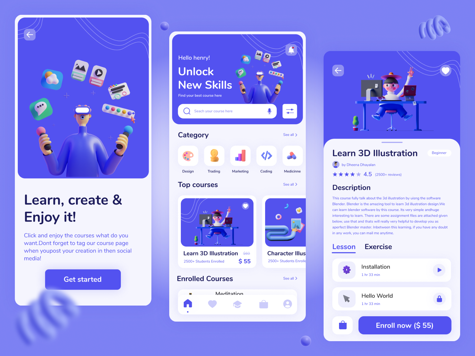 E - Learning app UI design by Henry_design on Dribbble