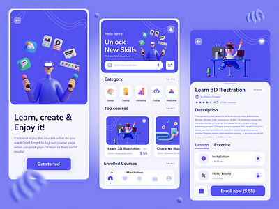 E - Learning app UI design 3d challenge course cta design dribbble figma illustration interface learning minimal screen ui uisquirrel