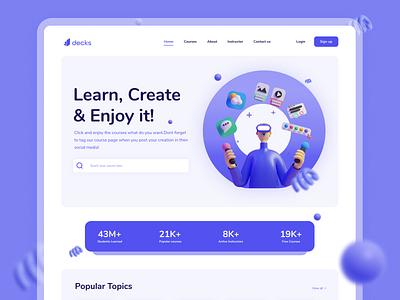 E- Leaning web UI design 3d courses design dribbble elearning figma freebie homepage illustration landingpage learning look ui vector webdesign wireframe