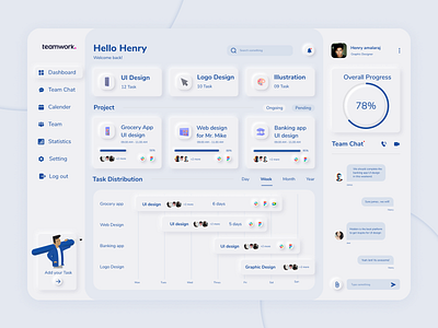 Task management Dashboard UI design (neumorphism) behance dashboard design dribbble figma figmadesign illustration landingpage minimal neumorphism taskmanagement taskui ui ux webdesign