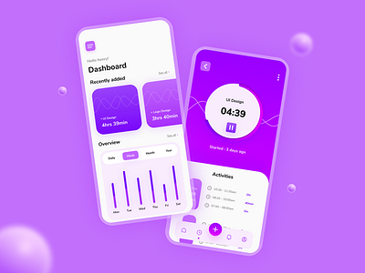 Time tracking app UI design app attractive design dribbble figma freelance gradient illustration minimal project time timetracking tracking ui ux vector