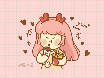 Cute Girl with Food ai cute food girl illustration