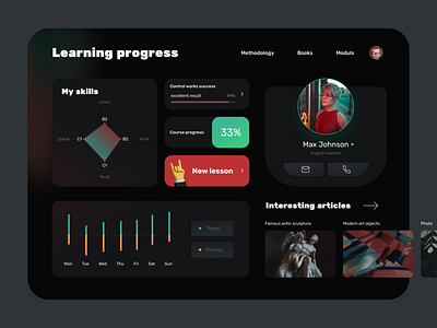 Online learning platform app dark ui design green language learning online red school ui ux web