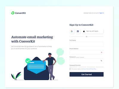 ConvertKit user interacted Sign Up form adobe xd animation design email template illustration landing page ui uiux user interaction user interface web design web templates website website design website mockup