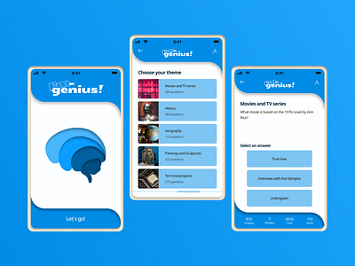 Mobile quiz app "I'm - genius" design game game design illustration mobile app mobile design quiz typography ui ux