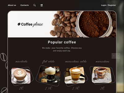 Coffee shop home page coffee coffee cup coffee shop design flat white macchiato marocchino ui web design