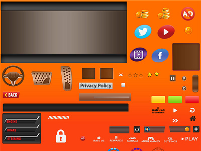Car Parking Game Gui (Atlas) design game asset game design game graphic game ui gui illustration