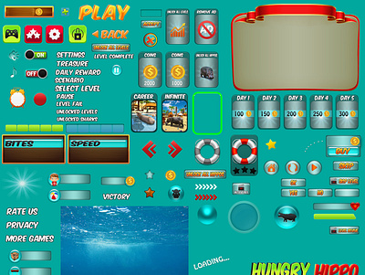 Hungry Hippo Attack action game game art game asset game graphic game graphics game gui game hud gui render screenshot sea game gui sea gui shark game gui