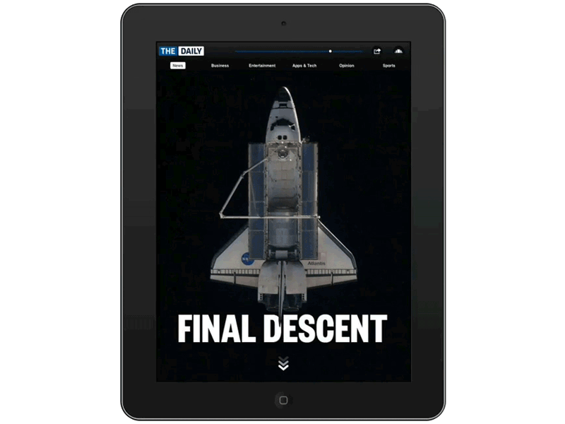 Editorial :: The Daily App :: Final Descent app editorial gif interactive ipad layout nasa news shuttle space