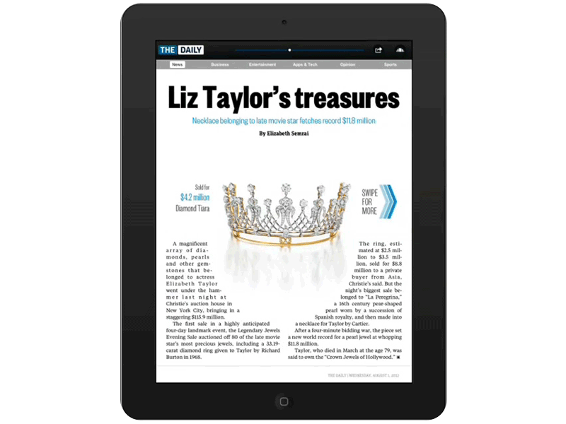 Editorial :: The Daily App :: Liz Taylor Jewelry app elizabeth interactive ipad jewelry layout news taylor ux