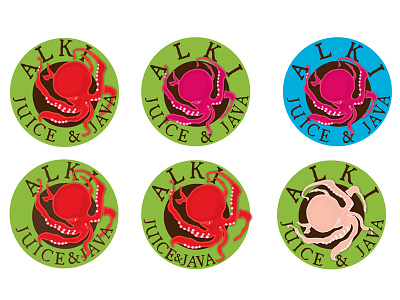 Alki Juice & Java Logo Options alki badge beach coffee green juice logo octopus sea seattle