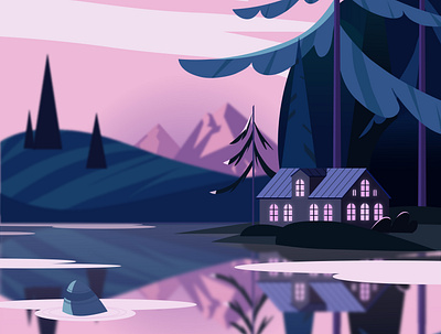 Закат у озера illustration illustrator vector