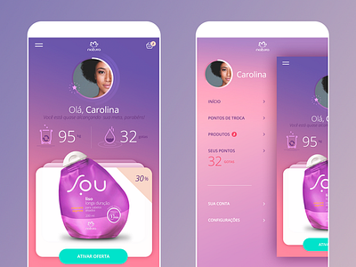 Natura SOU app beauty dashboard reward ui