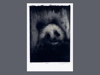 Animal Self Portrait illustration ink monochromatic monotype panda printmaking reductive