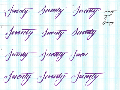 Seventy Anniversary brush handlettering iterations lettering seventy