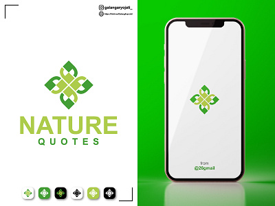 Nature Qoutes Logo app box branding chat design flower green icon illustration leaf logo nature plant quotes talk ui