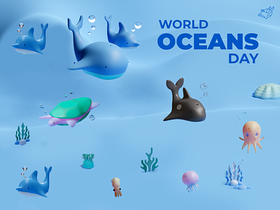 World Ocean Day Special - Render 3d 3d animation animation app banner blender cool design dribbble dribbble best shot logo product render sea smooth animation ui ux website