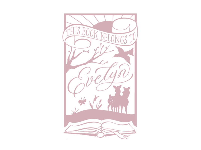 Evelyn's bookplate illustration modern calligraphy bookplate calligraphic pointed pen calligraphy hand lettering